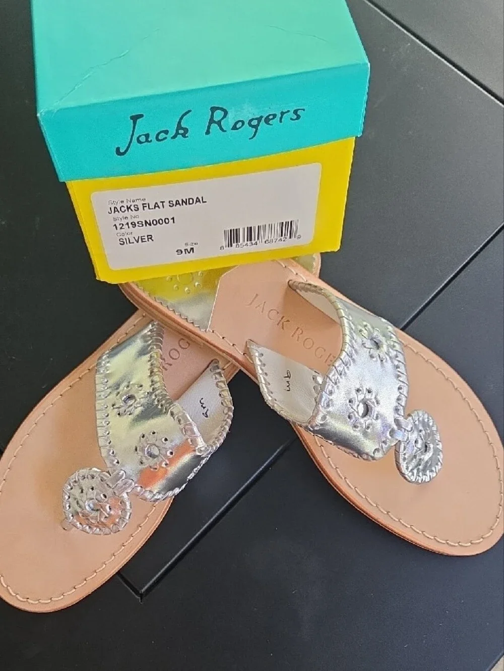 Jack Rogers Iridescent Metallic Navajo Sandals - Silver/Tan